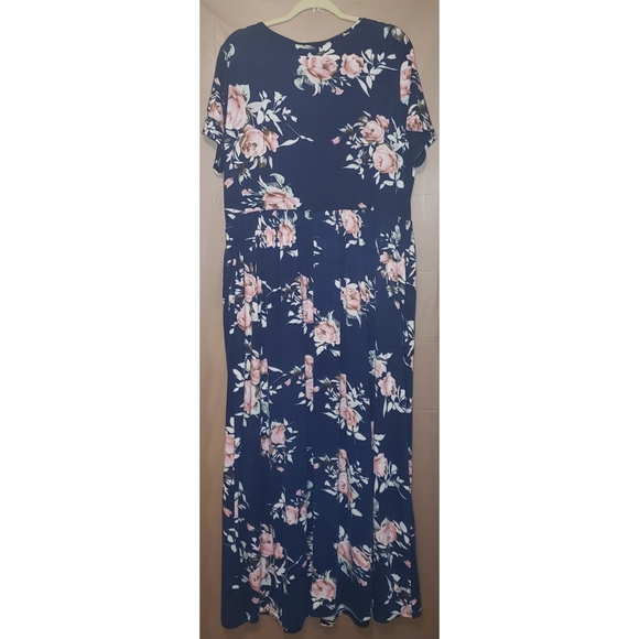 NWT Nemidor Dark Blue Floral Maxi Dress Size 20 - Picture 6 of 10